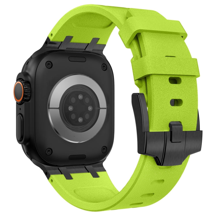 For Apple Watch Ultra 2 49mm Stone Grain Liquid Silicone Watch Band(Black Green) by bashfashion