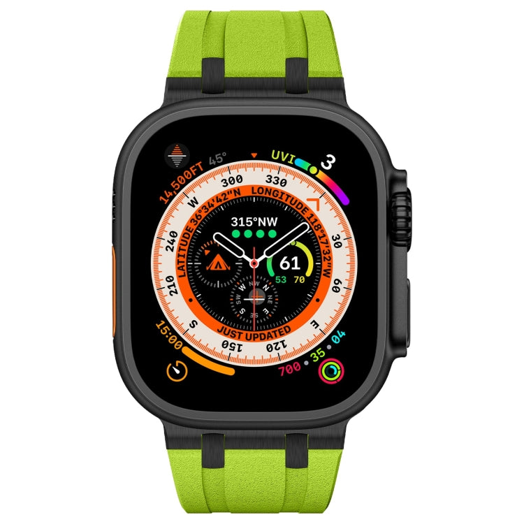 For Apple Watch Ultra 2 49mm Stone Grain Liquid Silicone Watch Band(Black Green) by bashfashion