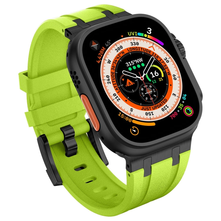 For Apple Watch Ultra 2 49mm Stone Grain Liquid Silicone Watch Band(Black Green) by bashfashion