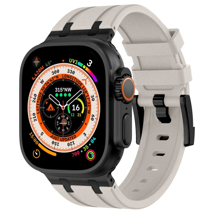 For Apple Watch Ultra 2 49mm Stone Grain Liquid Silicone Watch Band(Black Starlight) by bashfashion