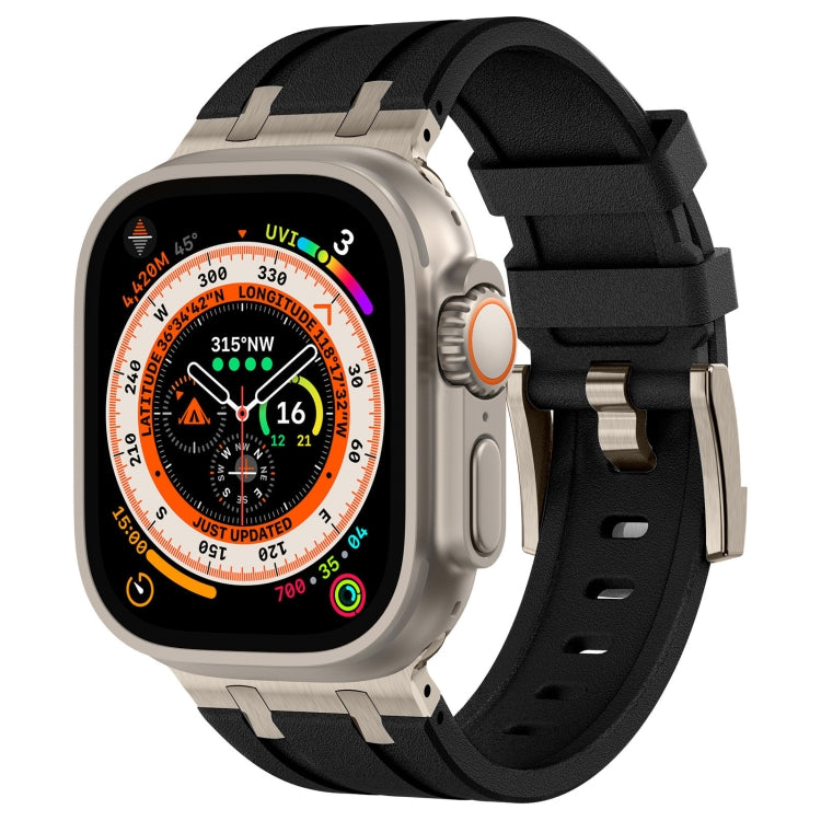 For Apple Watch Ultra 2 49mm Stone Grain Liquid Silicone Watch Band(Titanium Black) by bashfashion