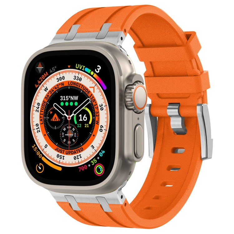 For Apple Watch Ultra 2 49mm Stone Grain Liquid Silicone Watch Band(Sliver Orange) by bashfashion
