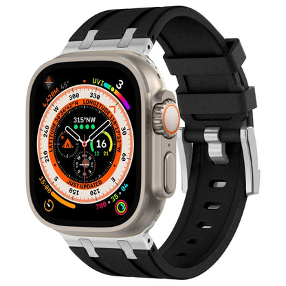 For Apple Watch Ultra 2 49mm Stone Grain Liquid Silicone Watch Band(Silver Black) by bashfashion