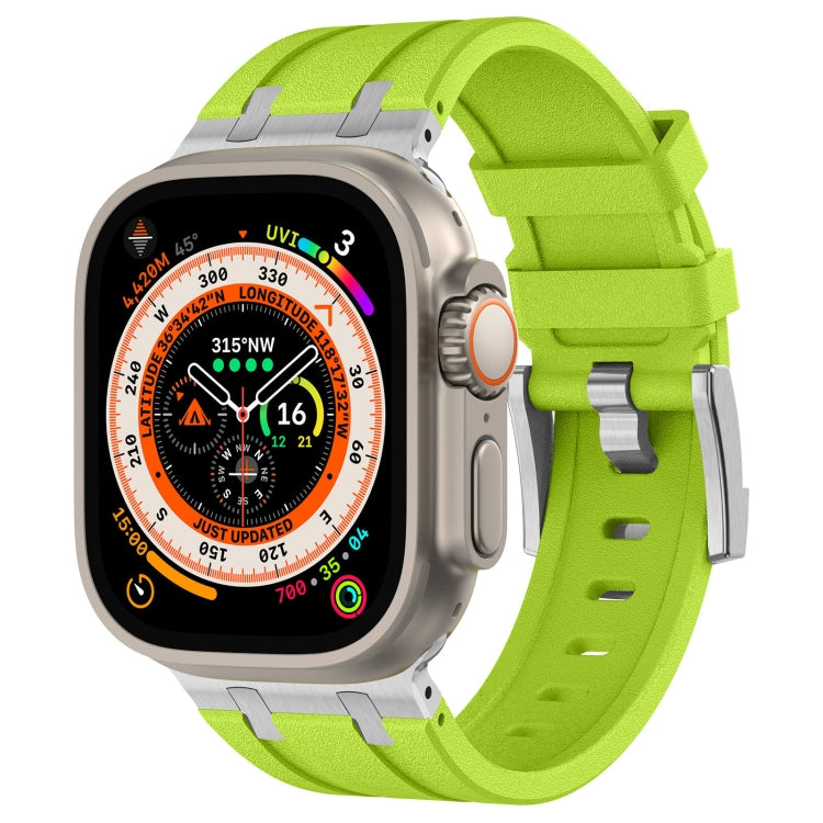 For Apple Watch Ultra 2 49mm Stone Grain Liquid Silicone Watch Band(Silver Green) by bashfashion