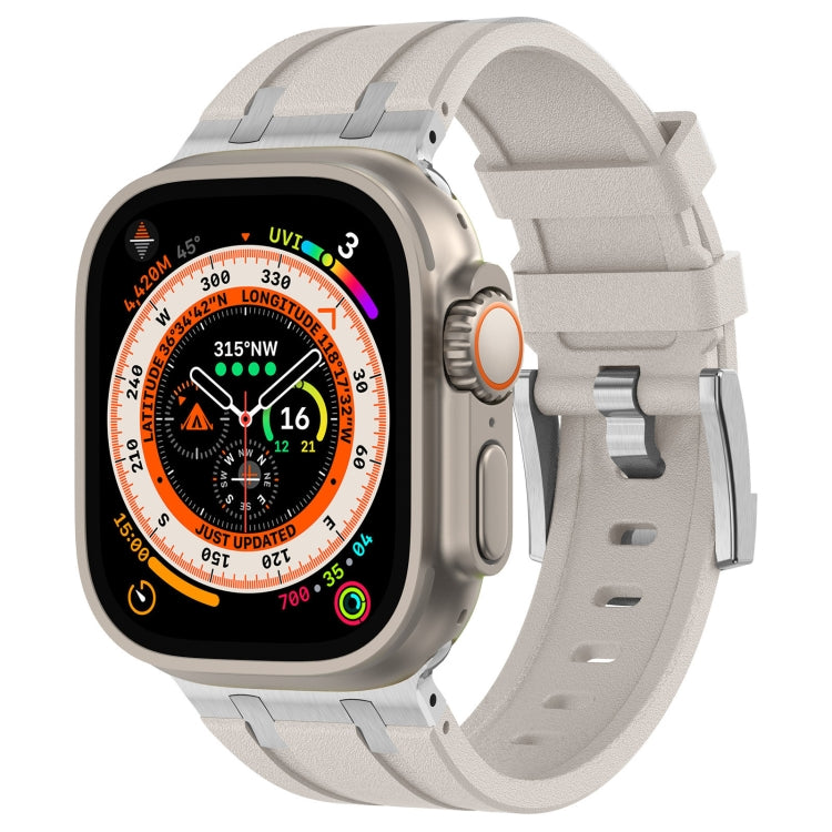 For Apple Watch Ultra 2 49mm Stone Grain Liquid Silicone Watch Band(Silver Starlight) by bashfashion