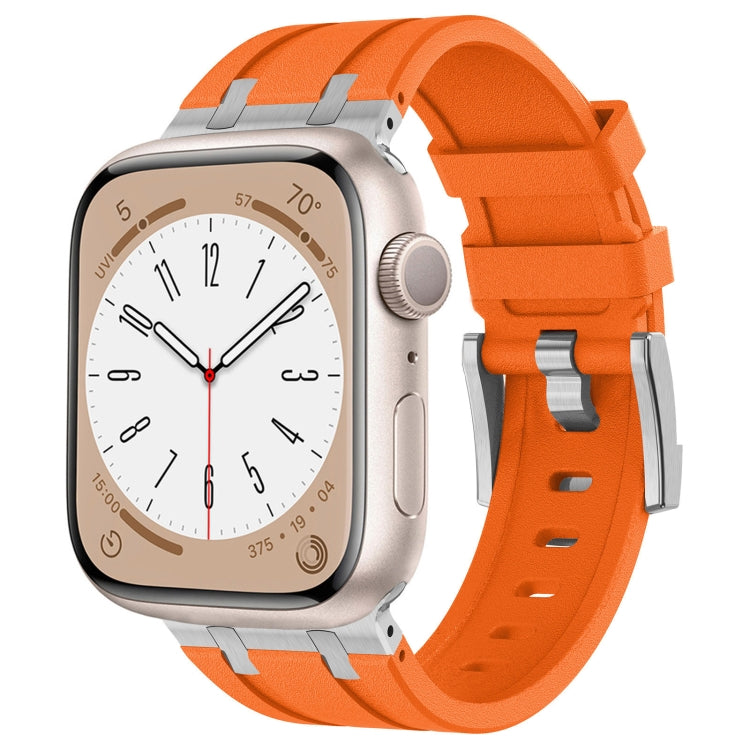 For Apple Watch Series 9 45mm Stone Grain Liquid Silicone Watch Band(Sliver Orange) by bashfashion