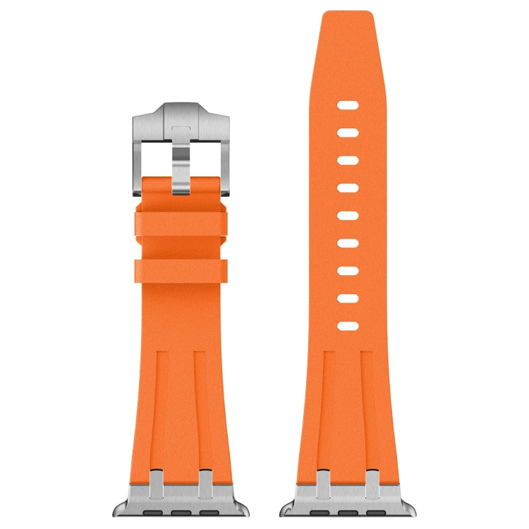 For Apple Watch Series 9 45mm Stone Grain Liquid Silicone Watch Band(Sliver Orange) by bashfashion