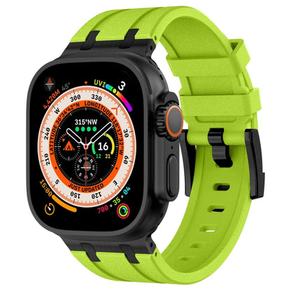 For Apple Watch Ultra 49mm Stone Grain Liquid Silicone Watch Band(Black Green) by bashfashion