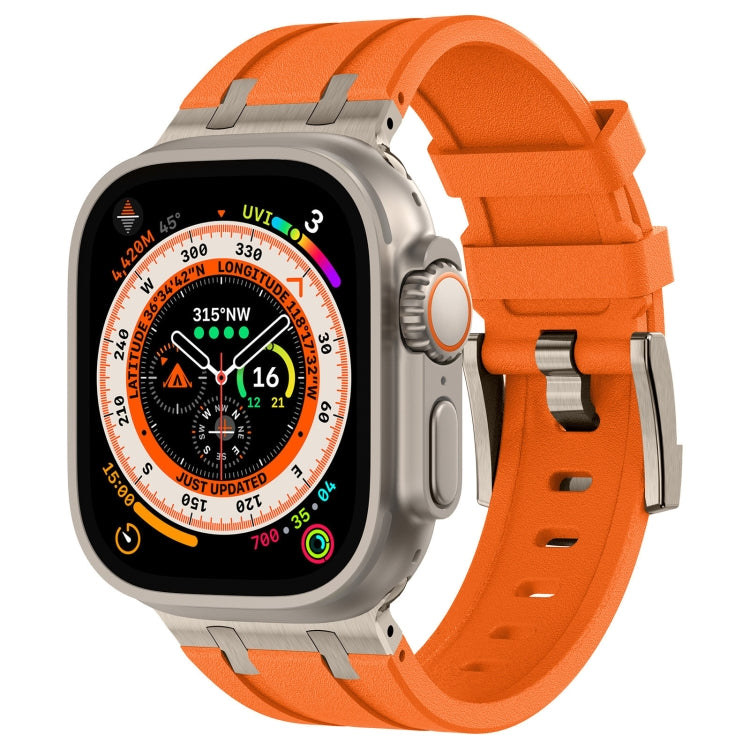 For Apple Watch Ultra 49mm Stone Grain Liquid Silicone Watch Band(Titanium Orange) by bashfashion