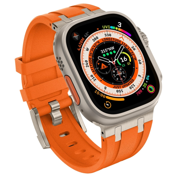 For Apple Watch Ultra 49mm Stone Grain Liquid Silicone Watch Band(Titanium Orange) by bashfashion