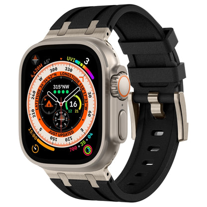 For Apple Watch Ultra 49mm Stone Grain Liquid Silicone Watch Band(Titanium Black) by bashfashion