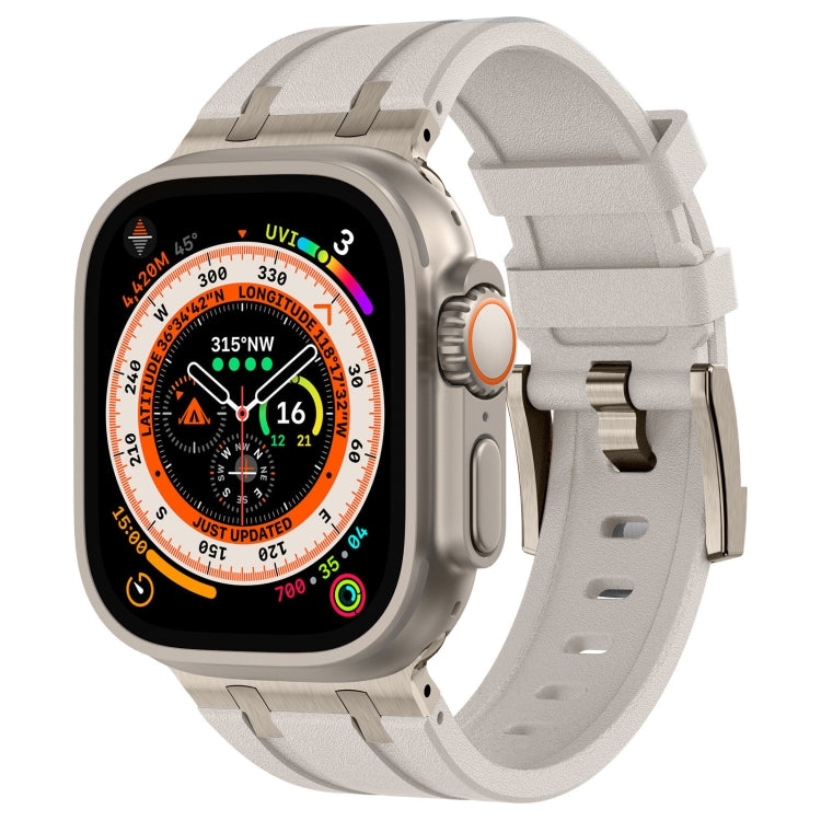 For Apple Watch Ultra 49mm Stone Grain Liquid Silicone Watch Band(Titanium Starlight) by bashfashion