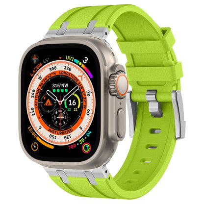 For Apple Watch Ultra 49mm Stone Grain Liquid Silicone Watch Band(Silver Green) by bashfashion