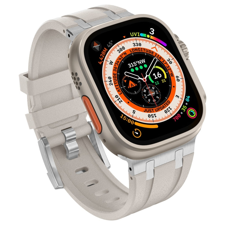 For Apple Watch Ultra 49mm Stone Grain Liquid Silicone Watch Band(Silver Starlight) by bashfashion