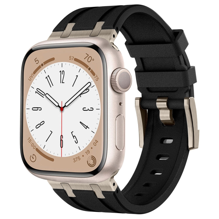For Apple Watch Series 8 45mm Stone Grain Liquid Silicone Watch Band(Titanium Black) by bashfashion