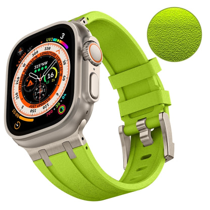 For Apple Watch Series 8 45mm Stone Grain Liquid Silicone Watch Band(Titanium Green) by bashfashion