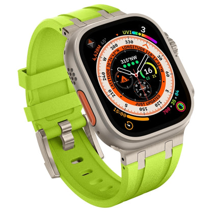 For Apple Watch Series 8 45mm Stone Grain Liquid Silicone Watch Band(Titanium Green) by bashfashion