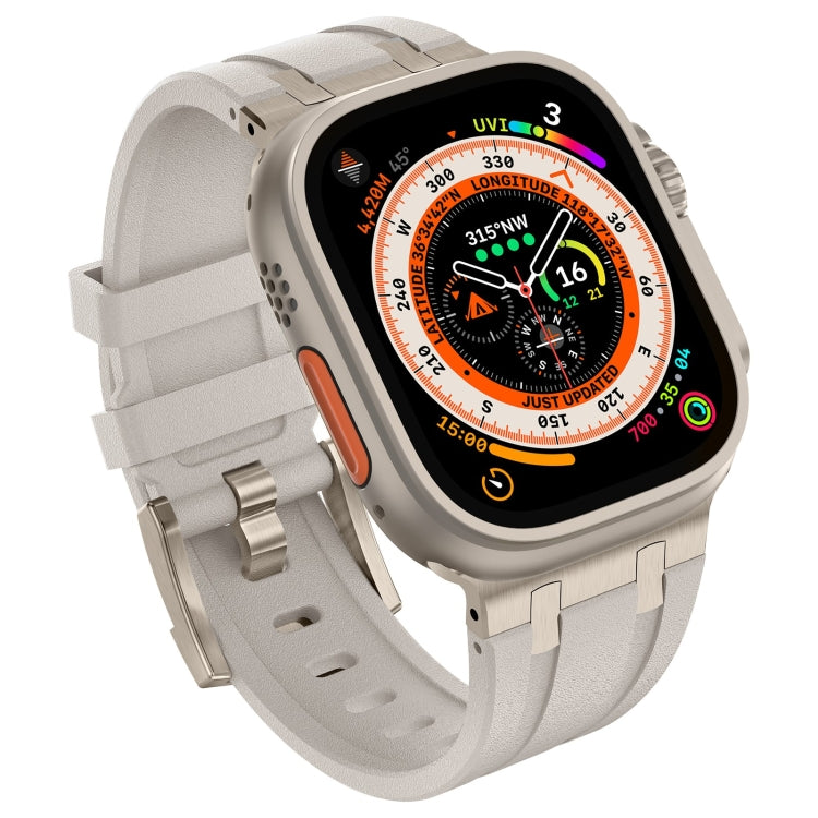 For Apple Watch SE 2022 44mm Stone Grain Liquid Silicone Watch Band(Titanium Starlight) by bashfashion