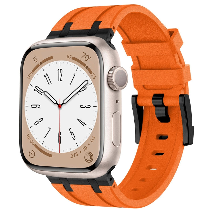 For Apple Watch Series 7 45mm Stone Grain Liquid Silicone Watch Band(Black Orange) by bashfashion