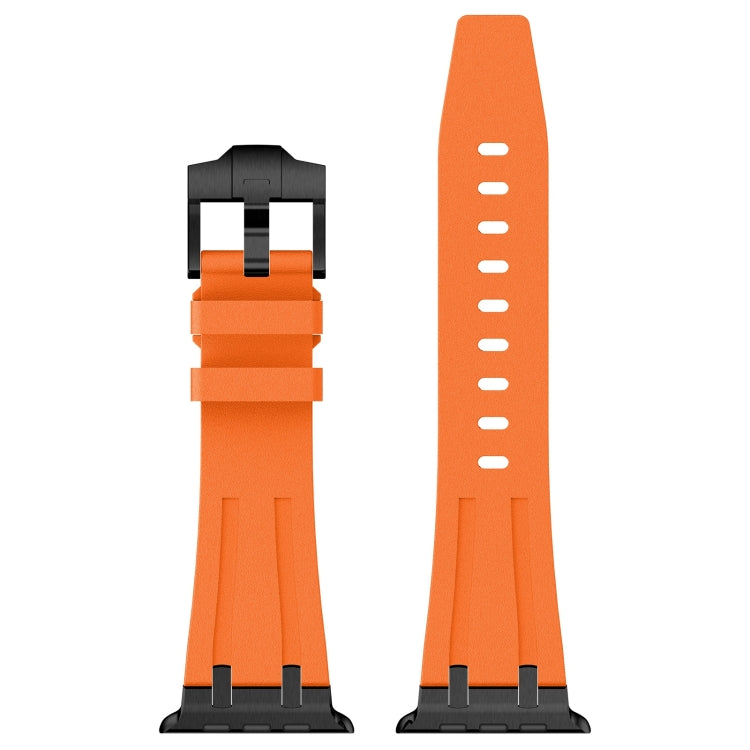 For Apple Watch Series 7 45mm Stone Grain Liquid Silicone Watch Band(Black Orange) by bashfashion