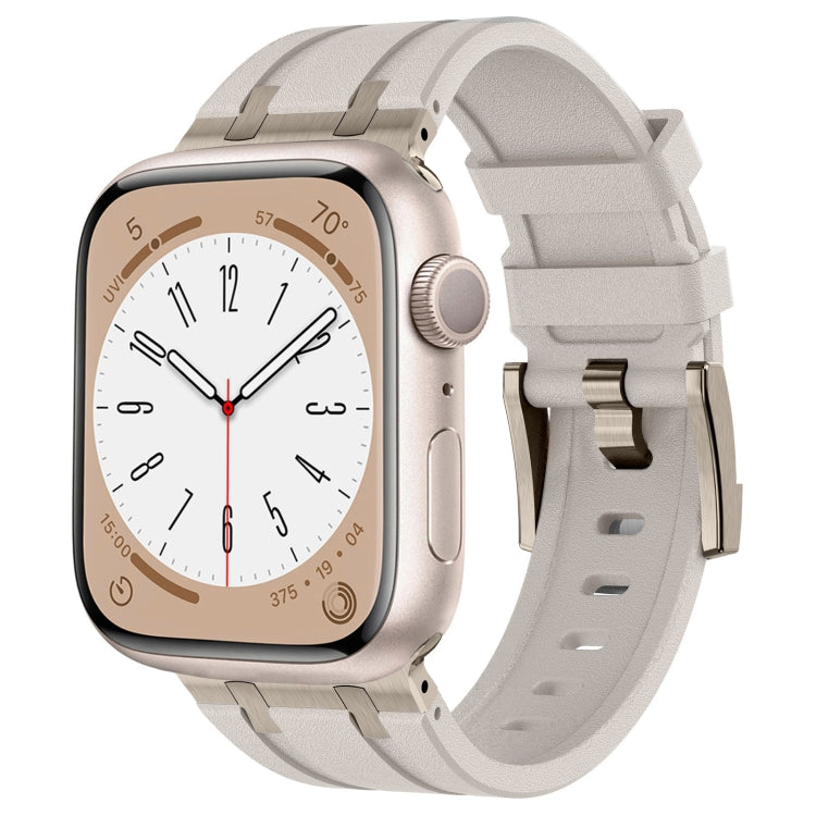 For Apple Watch Series 7 45mm Stone Grain Liquid Silicone Watch Band(Titanium Starlight) by bashfashion