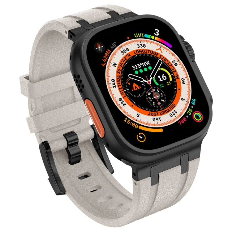 For Apple Watch SE 44mm Stone Grain Liquid Silicone Watch Band(Black Starlight) by bashfashion