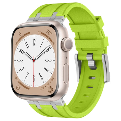For Apple Watch SE 44mm Stone Grain Liquid Silicone Watch Band(Silver Green) by bashfashion