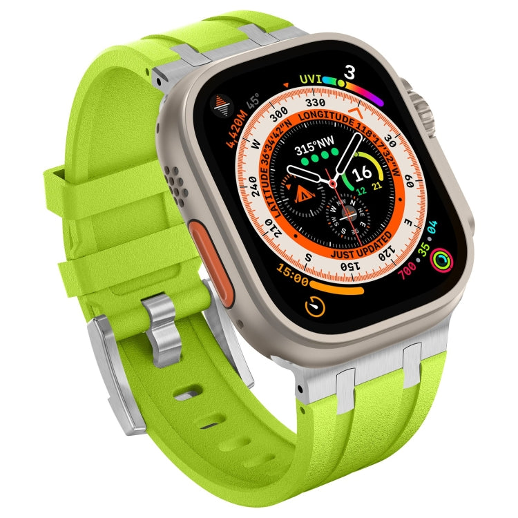 For Apple Watch SE 44mm Stone Grain Liquid Silicone Watch Band(Silver Green) by bashfashion