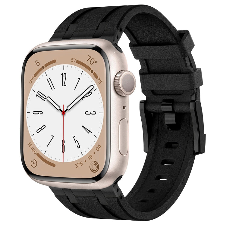For Apple Watch Series 6 44mm Stone Grain Liquid Silicone Watch Band(Black Black) by bashfashion