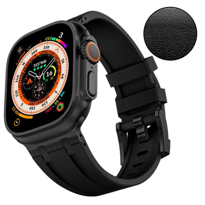 For Apple Watch Series 6 44mm Stone Grain Liquid Silicone Watch Band(Black Black) by bashfashion