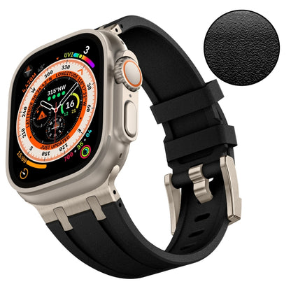For Apple Watch Series 6 44mm Stone Grain Liquid Silicone Watch Band(Titanium Black) by bashfashion