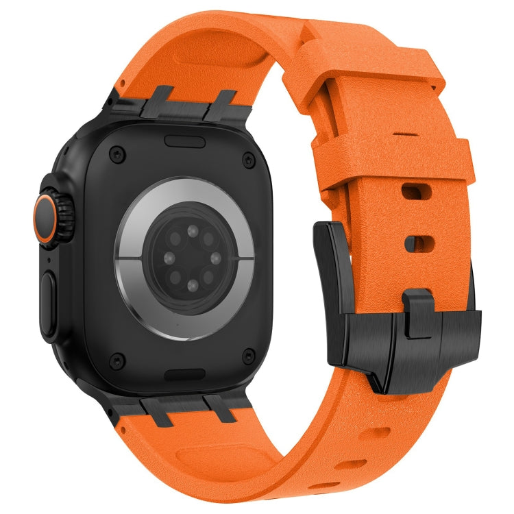 For Apple Watch Series 5 44mm Stone Grain Liquid Silicone Watch Band(Black Orange) by bashfashion