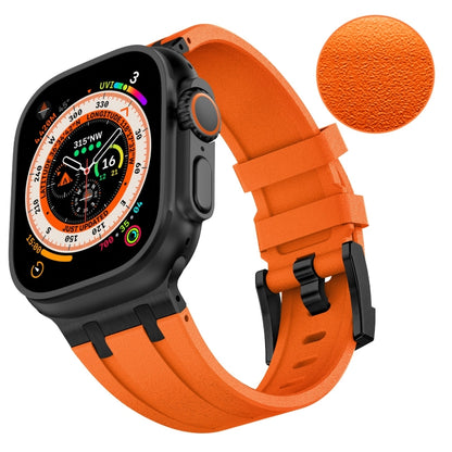 For Apple Watch Series 5 44mm Stone Grain Liquid Silicone Watch Band(Black Orange) by bashfashion