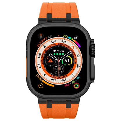 For Apple Watch Series 5 44mm Stone Grain Liquid Silicone Watch Band(Black Orange) by bashfashion