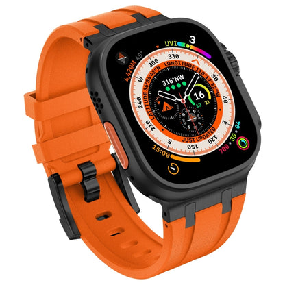 For Apple Watch Series 5 44mm Stone Grain Liquid Silicone Watch Band(Black Orange) by bashfashion