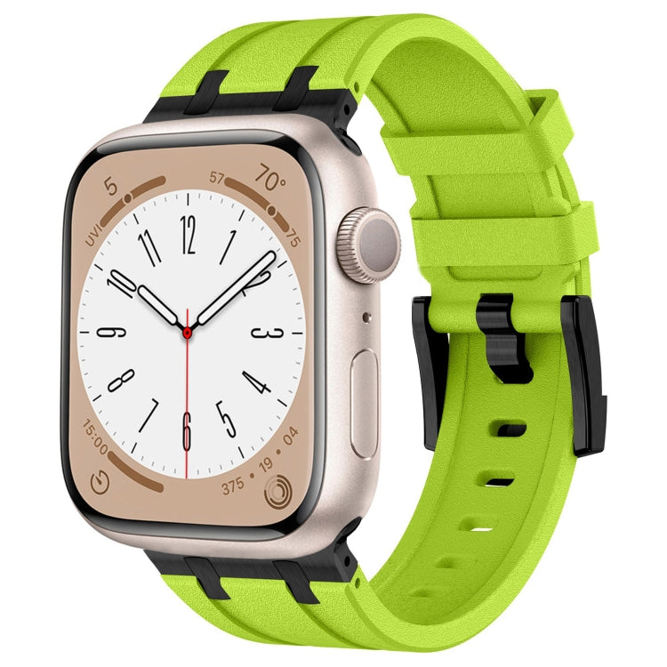 For Apple Watch Series 5 44mm Stone Grain Liquid Silicone Watch Band(Black Green) by bashfashion