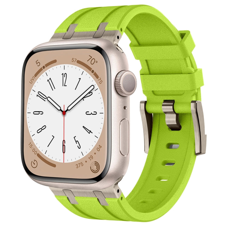 For Apple Watch Series 5 44mm Stone Grain Liquid Silicone Watch Band(Titanium Green) by bashfashion
