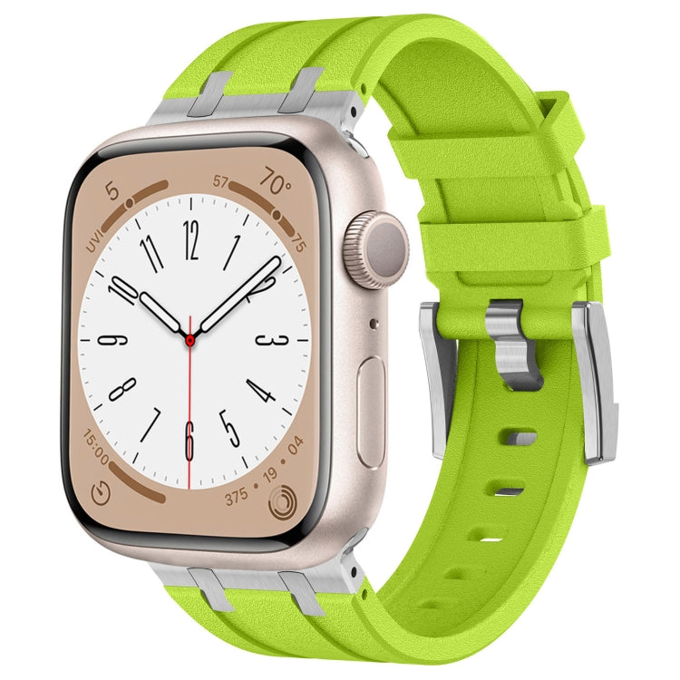 For Apple Watch Series 5 44mm Stone Grain Liquid Silicone Watch Band(Silver Green) by bashfashion
