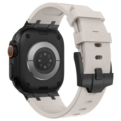 For Apple Watch Series 3 42mm Stone Grain Liquid Silicone Watch Band(Black Starlight) by bashfashion