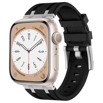 For Apple Watch Series 2 42mm Stone Grain Liquid Silicone Watch Band(Silver Black) by bashfashion