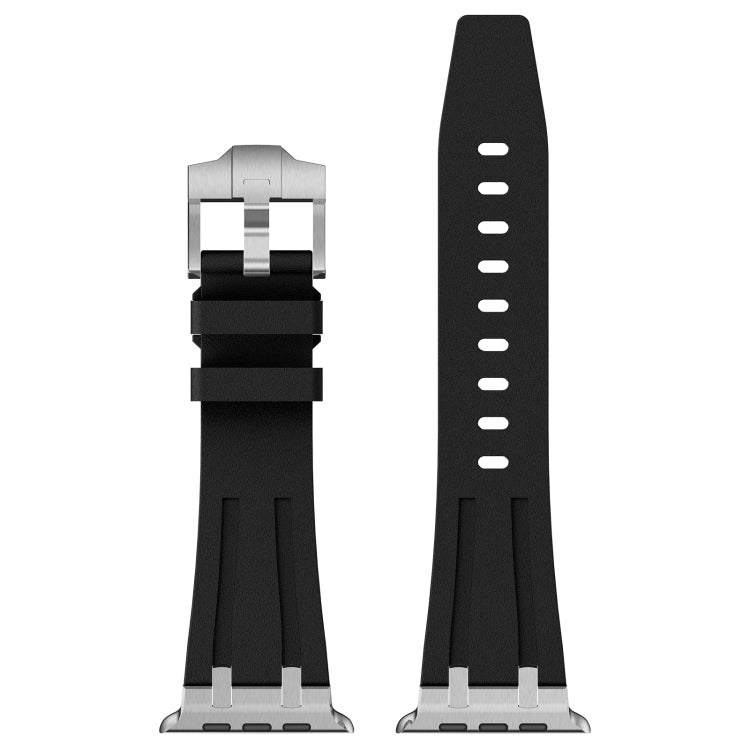 For Apple Watch Series 2 42mm Stone Grain Liquid Silicone Watch Band(Silver Black) by bashfashion