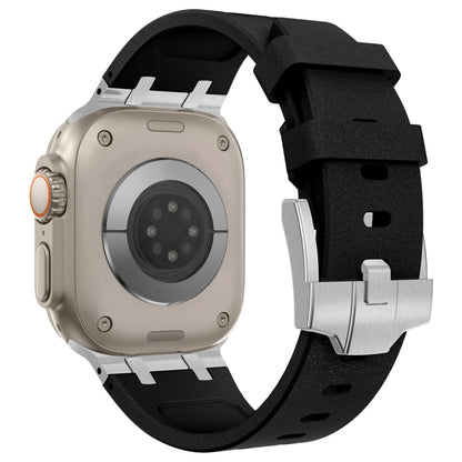 For Apple Watch Series 2 42mm Stone Grain Liquid Silicone Watch Band(Silver Black) by bashfashion