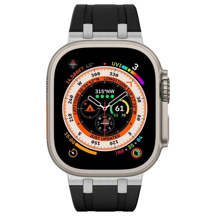 For Apple Watch Series 2 42mm Stone Grain Liquid Silicone Watch Band(Silver Black) by bashfashion