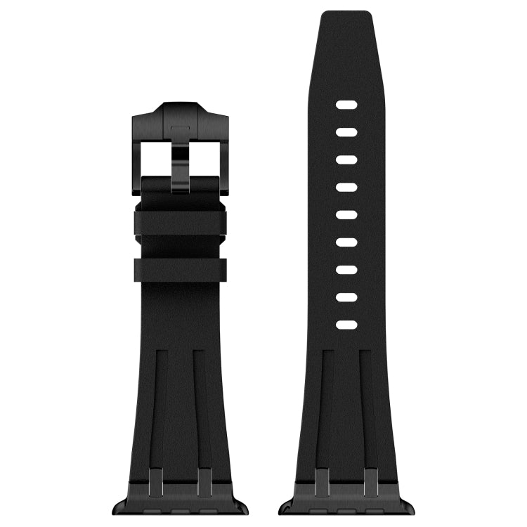 For Apple Watch 42mm Stone Grain Liquid Silicone Watch Band(Black Black) by bashfashion