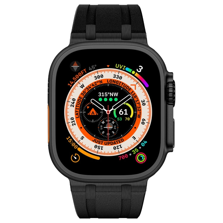 For Apple Watch 42mm Stone Grain Liquid Silicone Watch Band(Black Black) by bashfashion