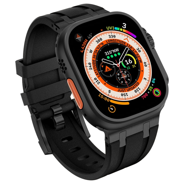 For Apple Watch 42mm Stone Grain Liquid Silicone Watch Band(Black Black) by bashfashion