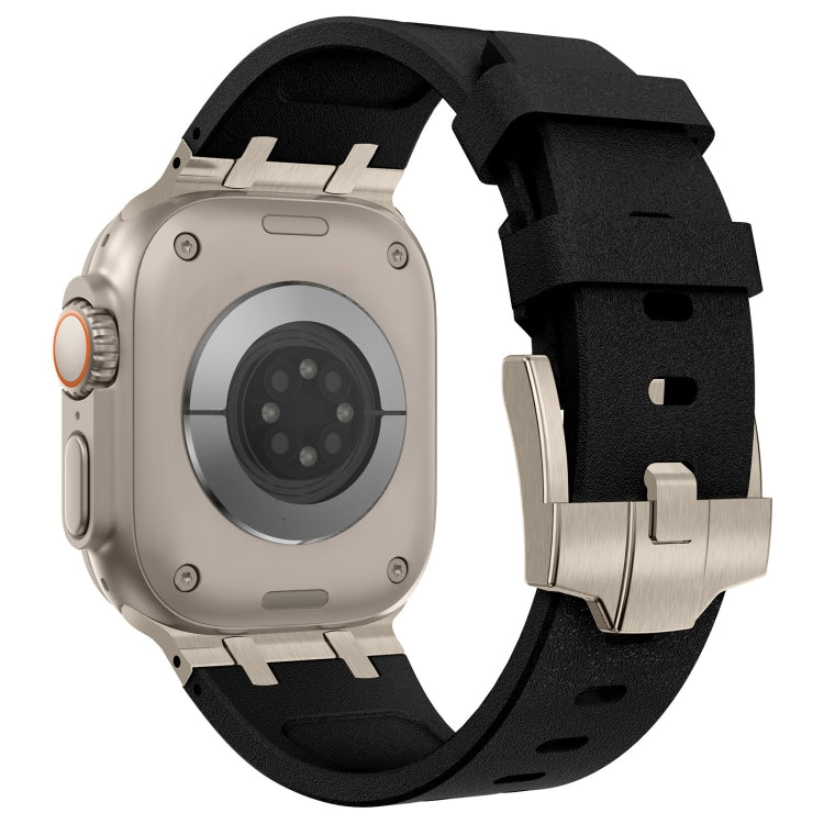 For Apple Watch 42mm Stone Grain Liquid Silicone Watch Band(Titanium Black) by bashfashion