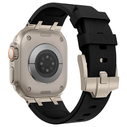 For Apple Watch 42mm Stone Grain Liquid Silicone Watch Band(Titanium Black) by bashfashion