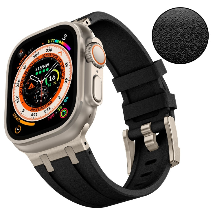 For Apple Watch 42mm Stone Grain Liquid Silicone Watch Band(Titanium Black) by bashfashion