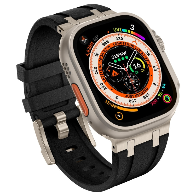 For Apple Watch 42mm Stone Grain Liquid Silicone Watch Band(Titanium Black) by bashfashion